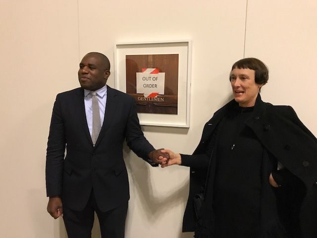 Cornelia Parker with the Tottenham Member of Parliament David Lammy Louisa Buck