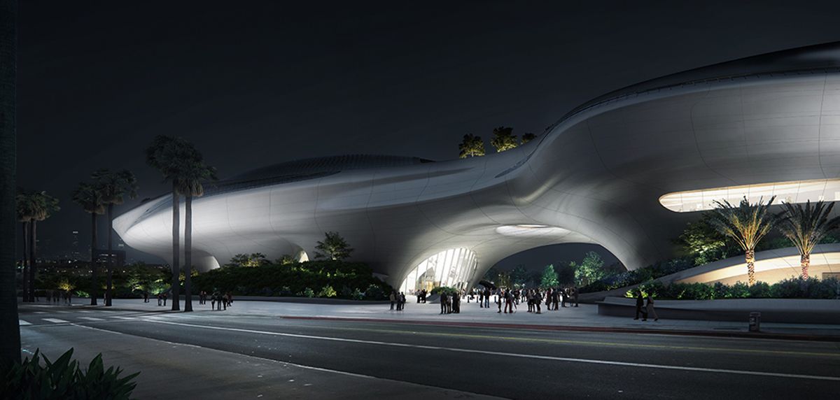 Rendering of the new Lucas Museum of Narrative Art courtesy of MAD Architects