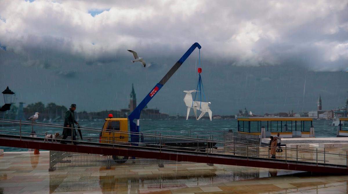 Visualisation of the sculpture Origami Deer by Zhanna Kadyrova to be exhibited in Venice Courtesy of the Ukraine pavilion