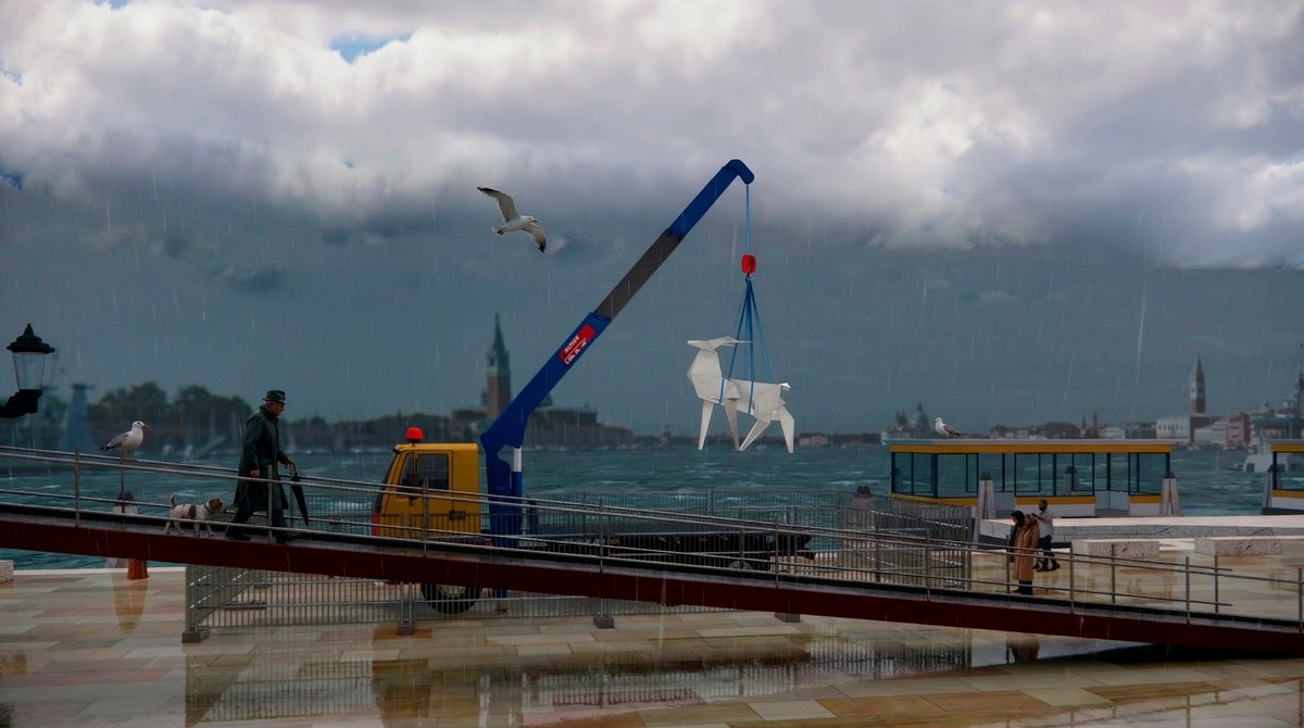 Visualisation of the sculpture Origami Deer by Zhanna Kadyrova to be exhibited in Venice Courtesy of the Ukraine pavilion