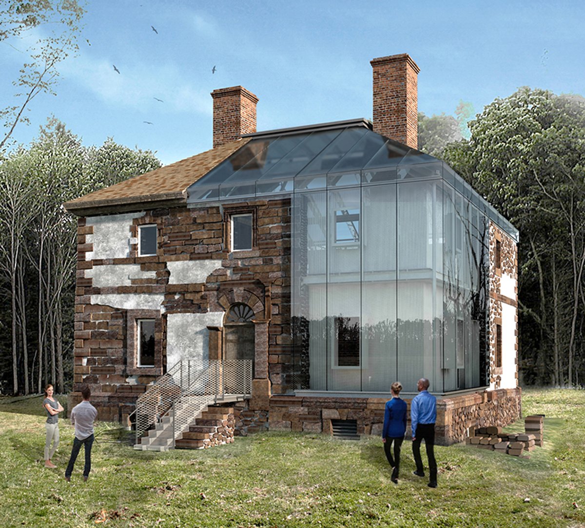 An exterior rendering of the Menokin Foundation’s Glass House Project, which is expected to open to visitors in 2023 Courtesy of Machado Silvetti
