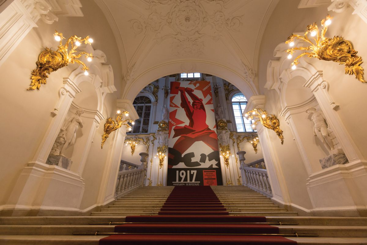 The gold-drenched interiors of the Hermitage play host to the immersive exhibition The Winter Palace and the Hermitage in 1917: History Was Made Here (until 4 February 2018) State Hermitage Museum