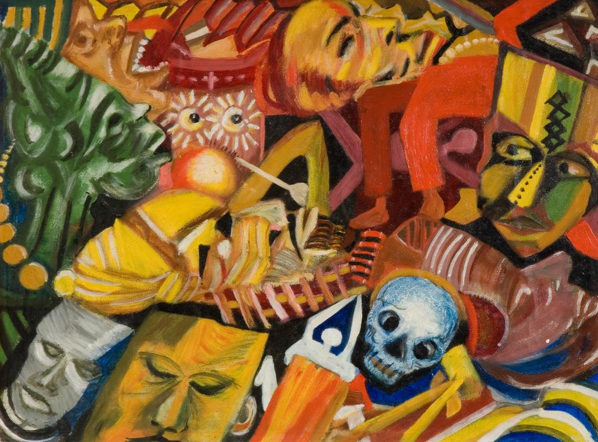 Artist Uche Okeke created his exuburant Fantasy and Masks around 1960, when Nigeria gained its independence Photo: courtesy of Research and Cultural Collections University of Birmingham; © The Prof Uche Okeke Legacy Limited and Asele Institute