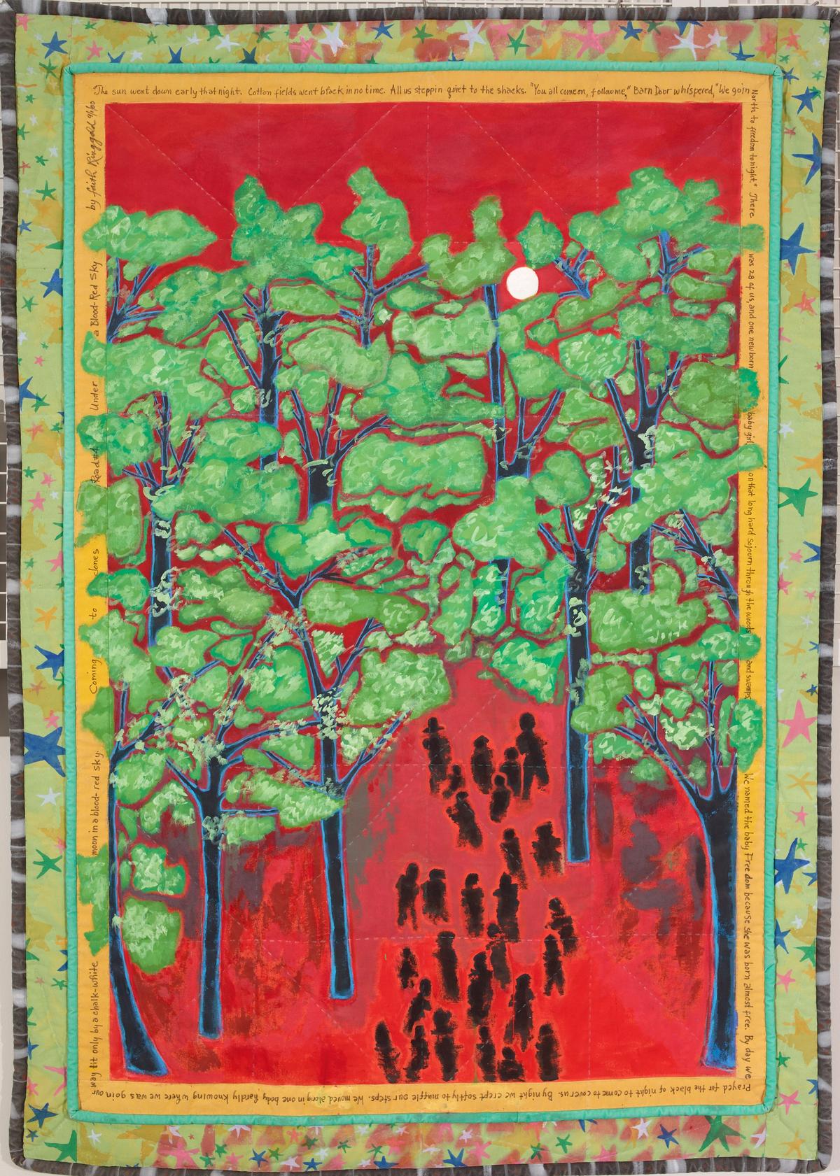 Faith Ringgold, Coming to Jones Road #4: Under a Blood Red Sky (2000), Colby College Museum of Art Museum purchase through the Jere Abbott Art Endowment and Jette Art Acquisition Fund. Luc Demers