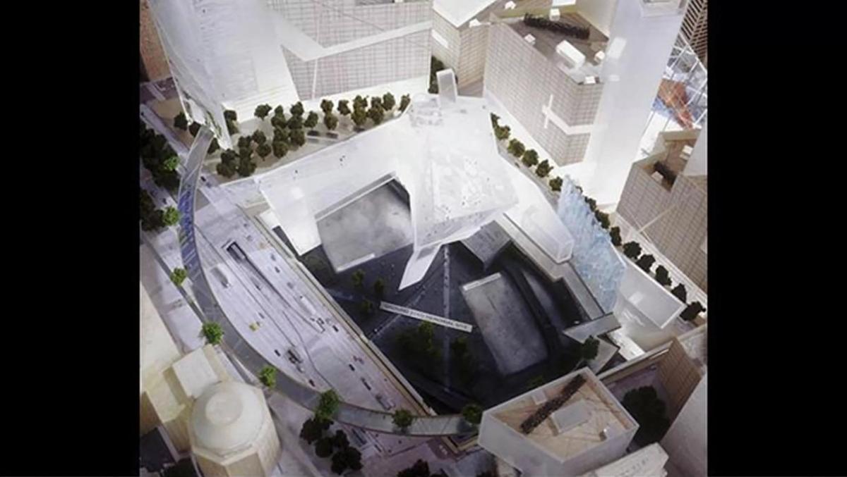 The original World Trade Center plan by Studio Libeskind, Ground Zero memorial site, December 2002 © Studio Daniel Libeskind, courtesy Lower Manhattan Development Corporation