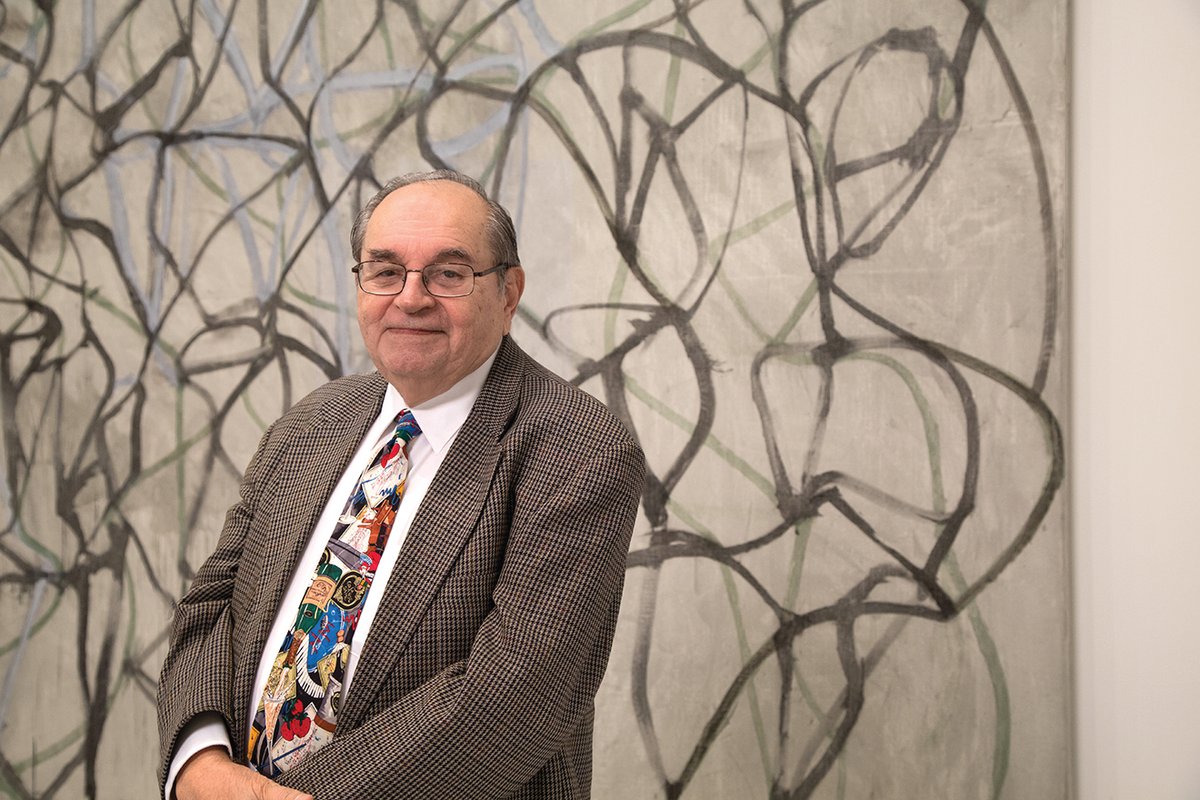 James T. Demetrion with Brice Marden’s Cold Mountain 2 (1989-91) Photo: Cathy Carver. Hirshhorn Museum and Sculpture Garden