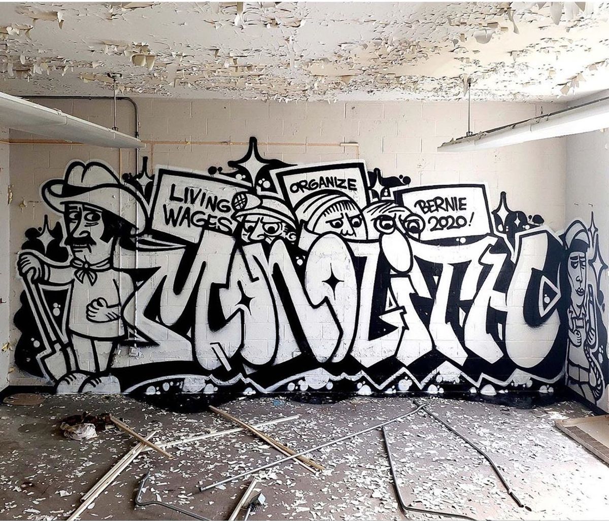 A mural by the Washington, DC street artist Monolith created in support of Bernie Sanders's presidential campaign