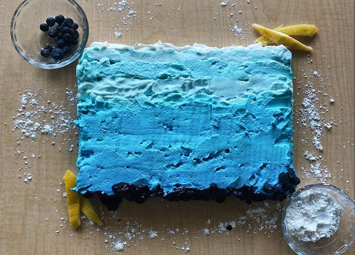 Angel food cook by Carson Reed inspired by the installation Stacked Waters by Teresita Fernández at the Blanton Museum of Art Carson Reed