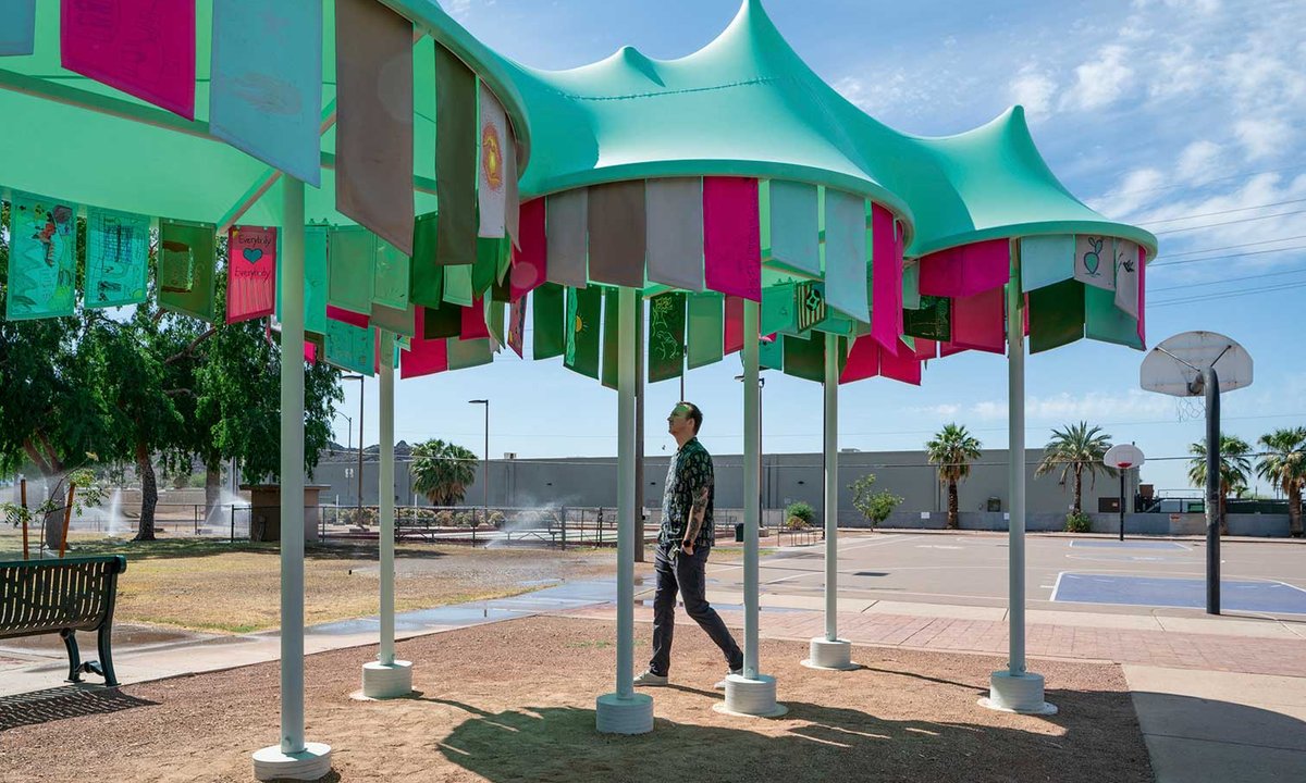 How artist-designed shade structures are protecting vulnerable residents in US's hottest city