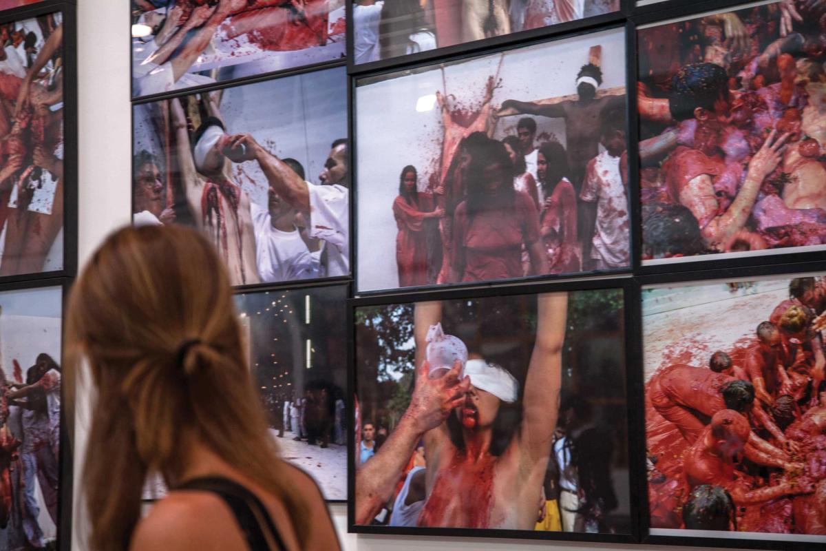 An exhibition by the Austrian artist Hermann Nitsch, the Orgies Mysteries Theatre (Das Orgien Mysterien Theater), at Zisa Zona Arti Contemporanee Art (ZAC) in Palermo. Outside, some protested against the graphic nature of Nitsch's artwork Photo by Antonio Melita/Pacific Press/LightRocket via Getty Images