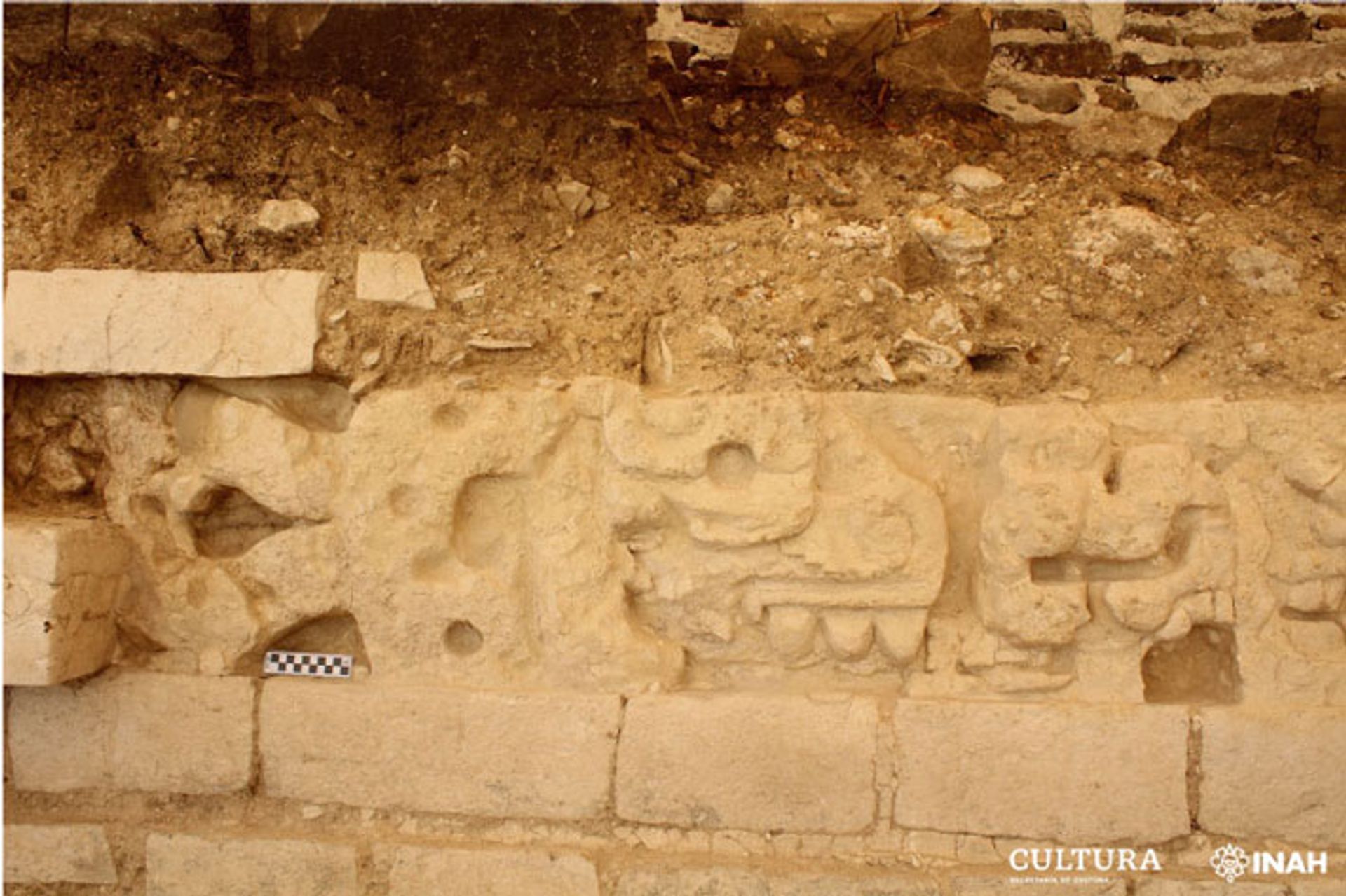 Archeologists discovered the frieze in 2018. National Institute of Anthropology and History. 
