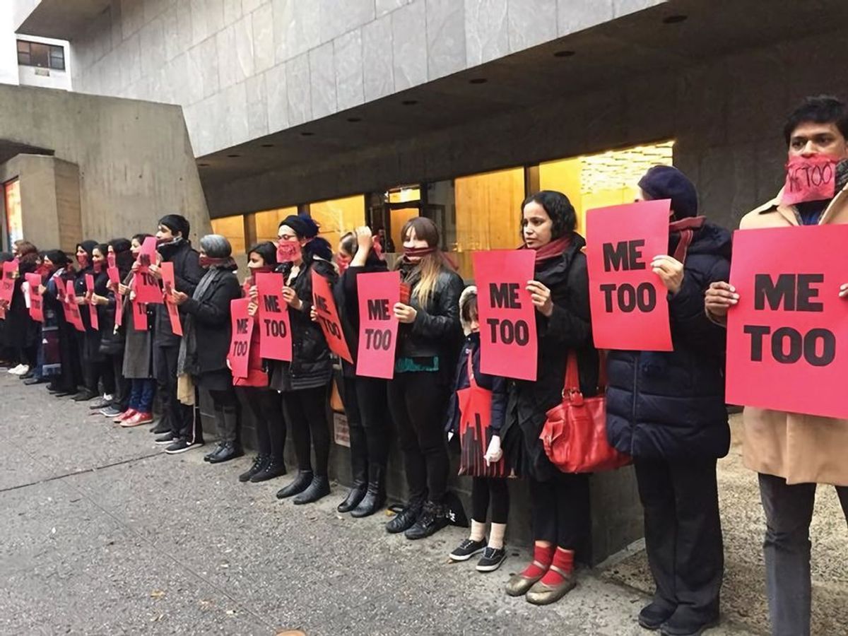 Protestors participating in “#MeToo at The Met” (performance/protest by artist Jaishri Abichandani) on Dec. 3, 2017; the location of Raghubir Singh exhibit. © Priscilla Frank