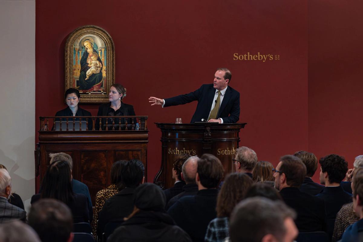 The Virgin and Child enthroned, an early work by Sandro Botticelli, made £10m (with fees) at Sotheby’s London

Photo: Rayan Bamhayan, courtesy Sotheby’s