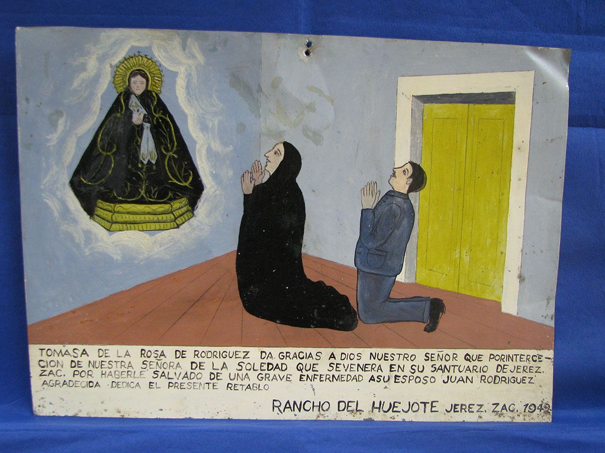 The ex-voto paintings were once offered to churches by parishioners along with prayers to saints, or as decorations depicting local landscapes and daily experiences Courtesy of the National Institute of Art and History, Mexico City