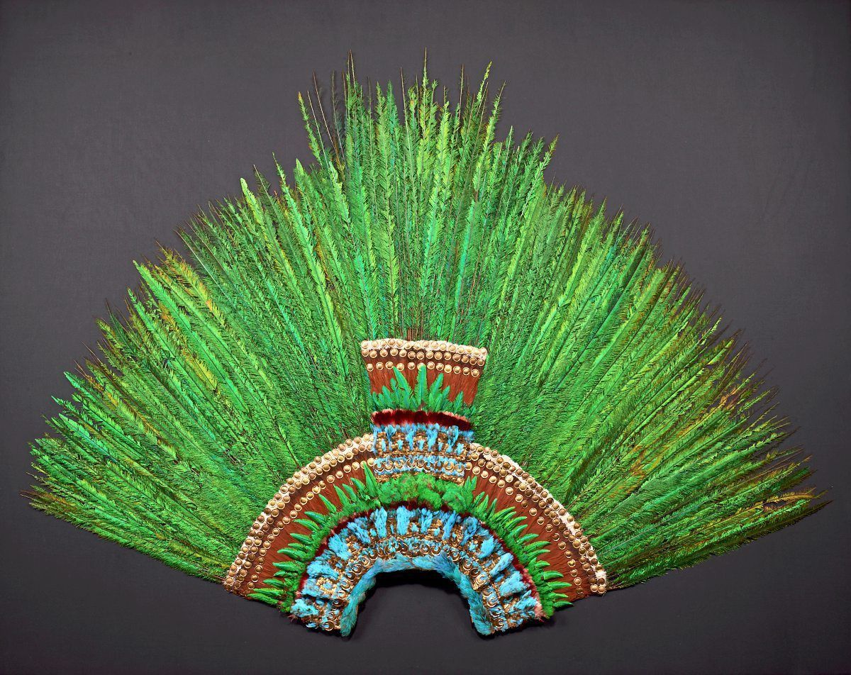 The Aztec headdress of Moctezuma, currently owned by the Weltmuseum in Vienna. Courtesy of the Weltmuseum, Vienna