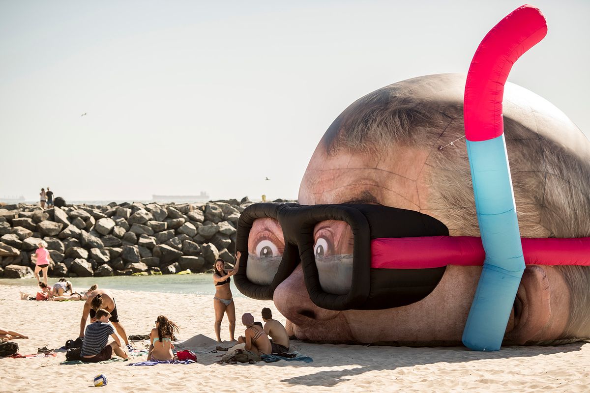 Danger Dave and Christian Rager, Damien Hirst Looking For Sharks (2018), in Sculpture By The Sea, Cottesloe Photo: David Dare Parker