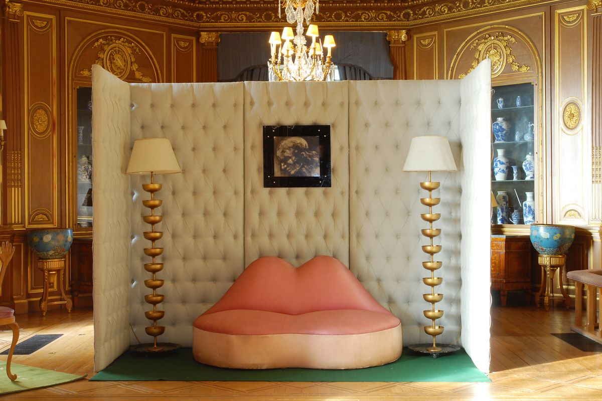 West Dean founder Edward James had a pair of bright red Mae West Lips sofas created specially for the dining room in his country home
Salvador Dalí & Edward James. Mae West Lips Sofa. West Dean College