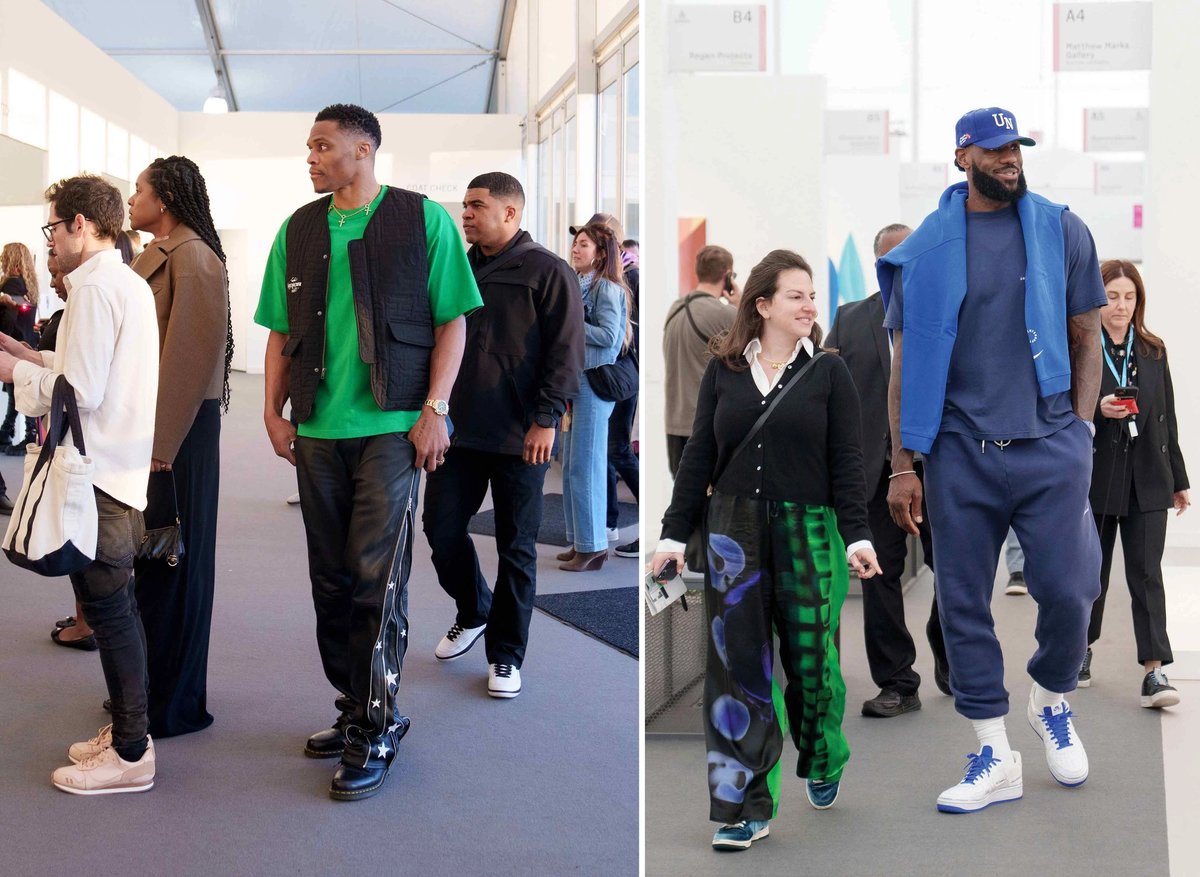 Fair play: Russell Westbrook (left) visited Frieze on Thursday, while on Friday Jackie Wachter showed LeBron James round
Eric Thayer