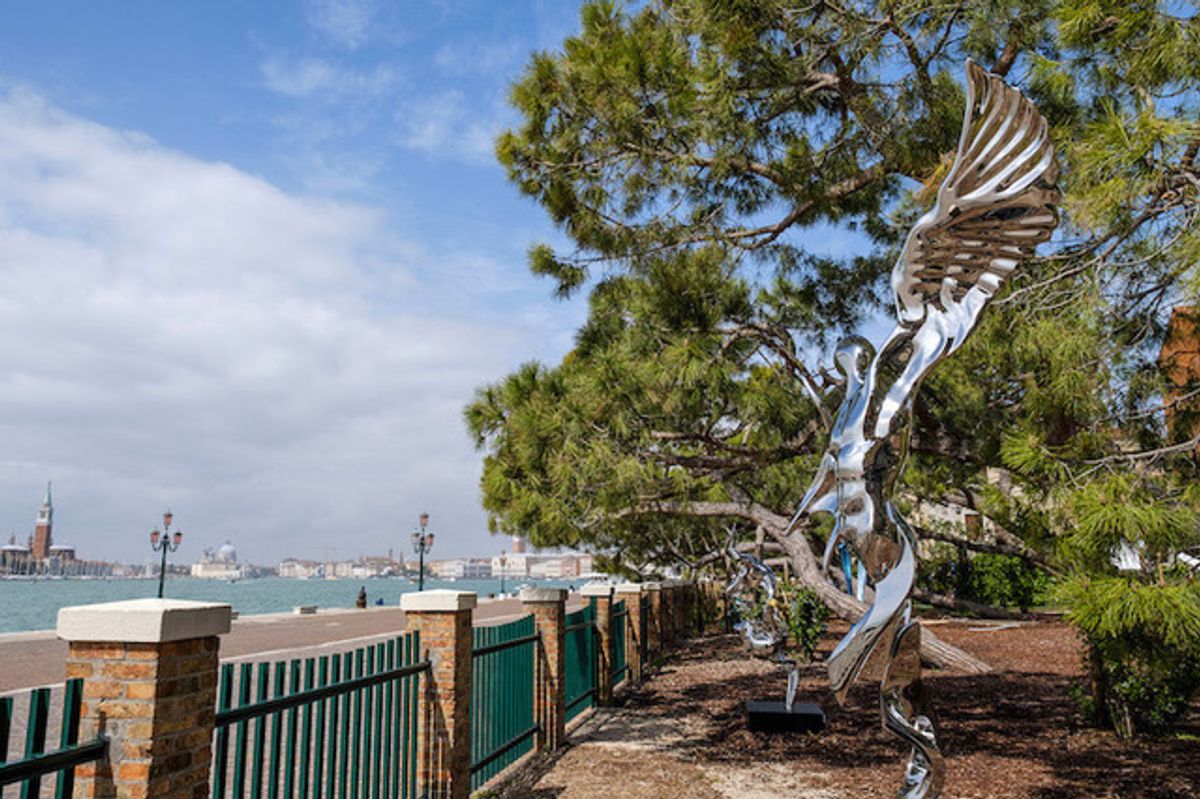 Masoud Akhavanjam's two sculptures, Dilemma of Man and Metamorphosis have been installed in Venice, they will be on show during the Biennale © Alvise Busetto