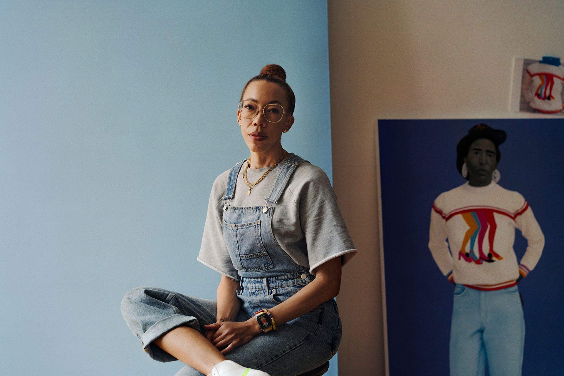 Amy Sherald shown alongside a work that will be included in her first European solo show at Hauser & Wirth London. Photo: Adam Kremer. Courtesy of Hauser & Wirth