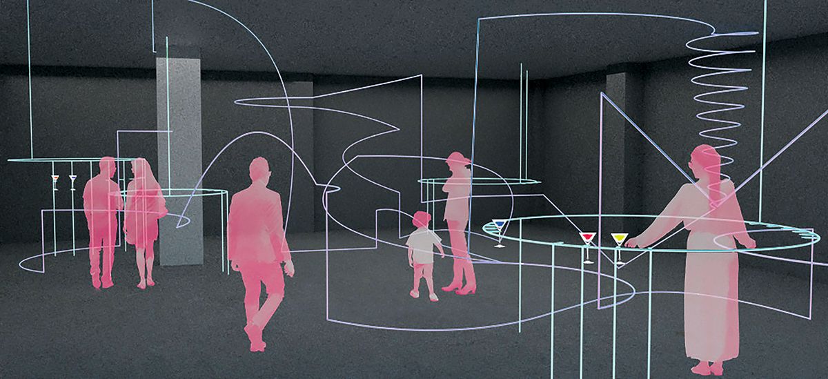 A rendering of Art Week Tokyo's pop-up bar, in which the architect says elements of the space have been reduced to outlines © Suzuko Yamada architects