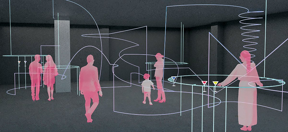 A rendering of Art Week Tokyo's pop-up bar, in which the architect says elements of the space have been reduced to outlines © Suzuko Yamada architects