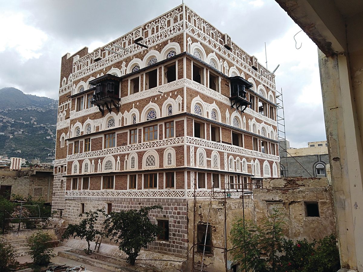 The restored eastern and northern facades of the National Museum in Taiz, Yemen’s third city, a former Ottoman palace that was shelled by Houthi rebels in 2016 Courtesy of the World Monuments Fund