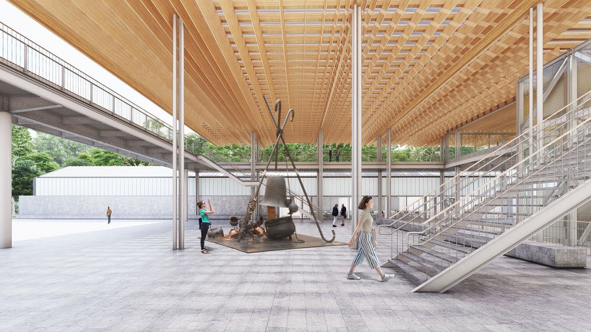 The new building includes two main exhibition galleries, a research library, educational spaces and an open-air atrium for sculptures and performances
Courtesy Arquitetos Associados
