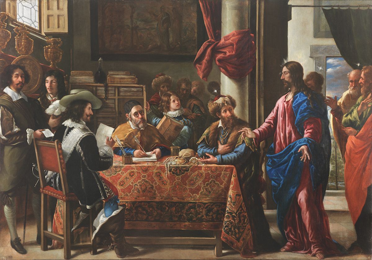 Juan de Pareja represented himself (far left) in his own large painting of Calling of Saint Matthew (1661), which he created when he was a free man © Museo Nacional del Prado
