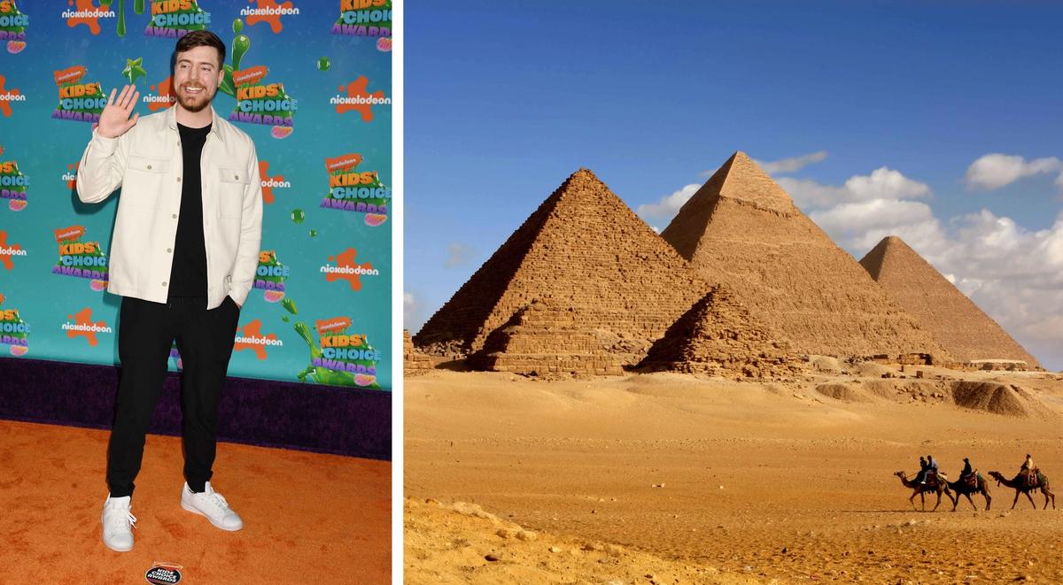 MrBeast has almost 400 million followers on YouTube and is renowned for philanthropic projects such as building wells in Africa, paying for cataract surgery and providing prosthetic legs for amputees. He was granted permission to take a film crew inside the Giza Plateau in December
Photo (left): MediaPunch Inc/Alamy Stock Photo