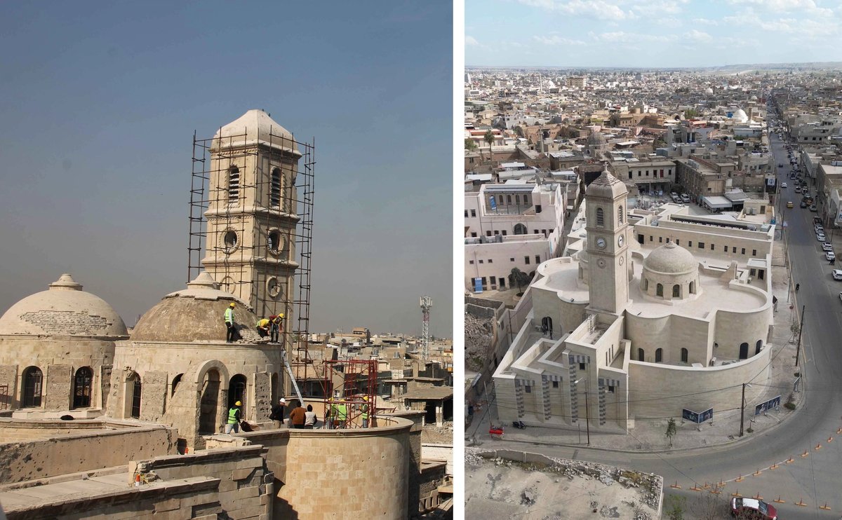 Left: Al-Saa’a Convent undergoing restoration. Right: the site after work has completed
Before: Hadani Ditmars. After: courtesy of Unesco