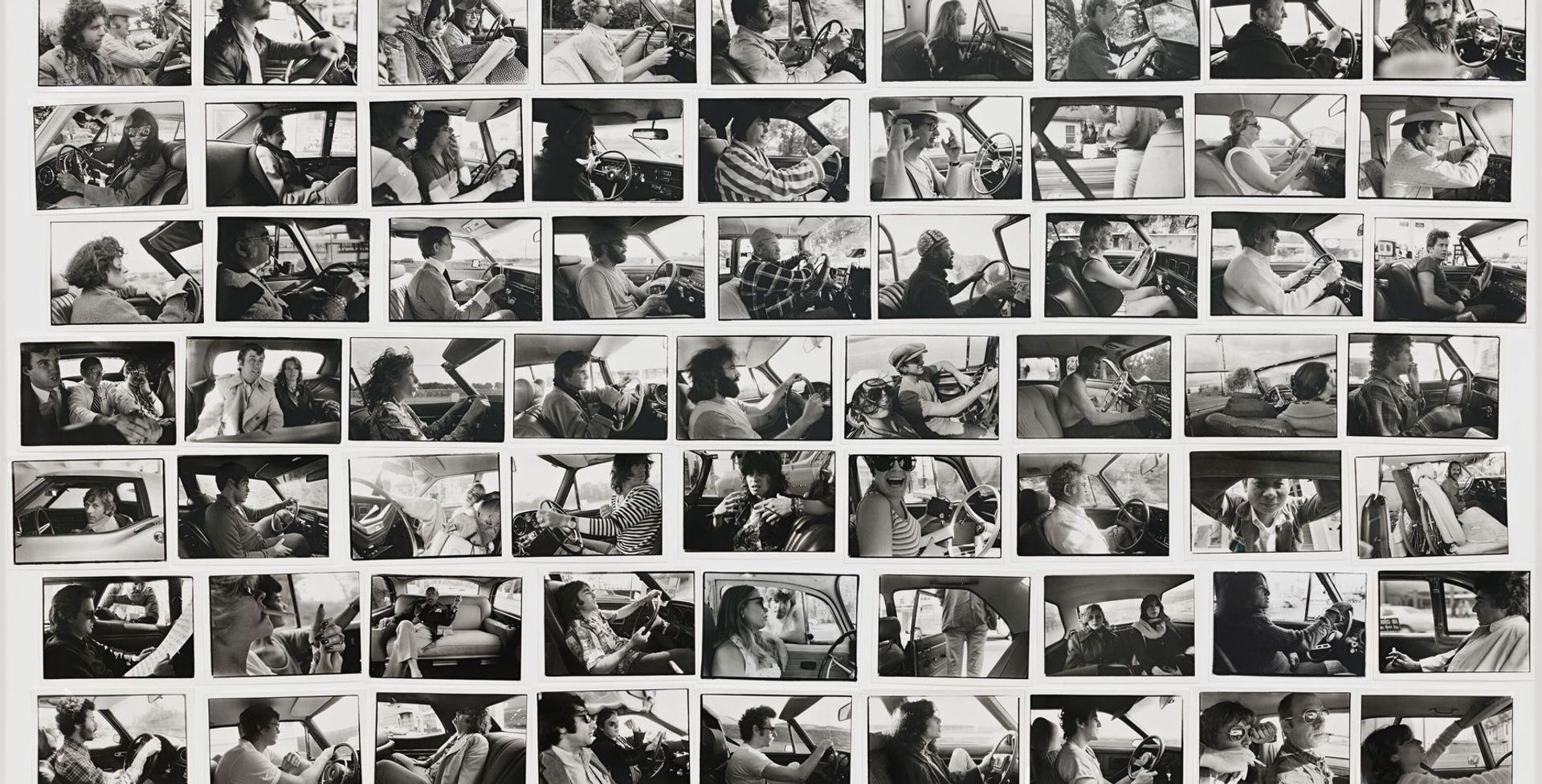 Driving Series, 1970-1984 (2019), a composite of 63 photos by Leibovitz, is on Hauser & Wirth's stand at Art Basel © Annie Leibovitz; courtesy of the artist and Hauser & Wirth; Photo: Genevieve Hanson
