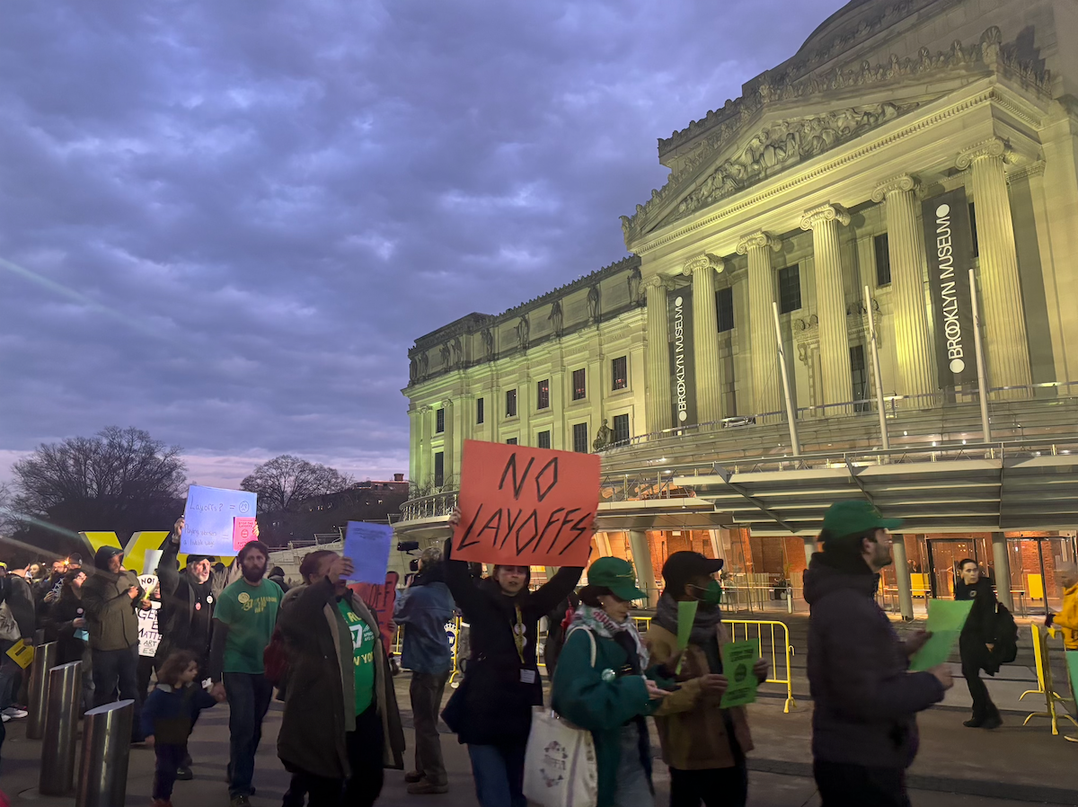 Brooklyn Museum workers protest mass layoffs in front of the museum on 25 February Photo: Elly Belle