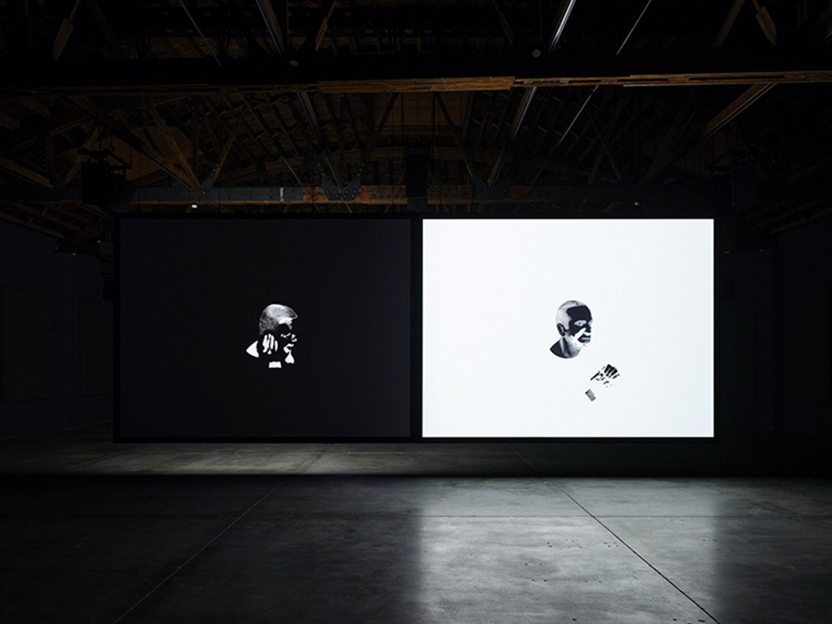 A scene from Sunshine State (2022) altering Al Jolson’s image in The Jazz Singer
Photo: Don Stahl, courtesy Dia Art Foundation