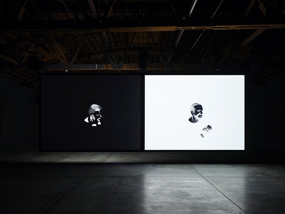 A scene from Sunshine State (2022) altering Al Jolson’s image in The Jazz Singer
Photo: Don Stahl, courtesy Dia Art Foundation