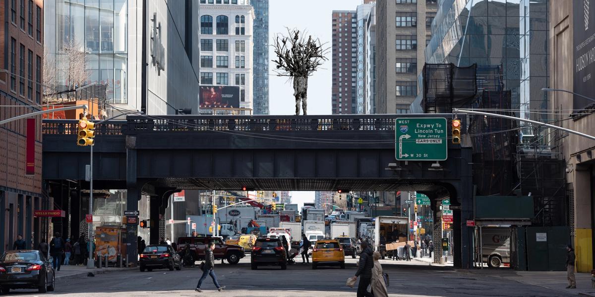 A rendering of Nick Cave's proposal, "A-mal-gam", for the High Line's plinth. Courtesy of High Line Art