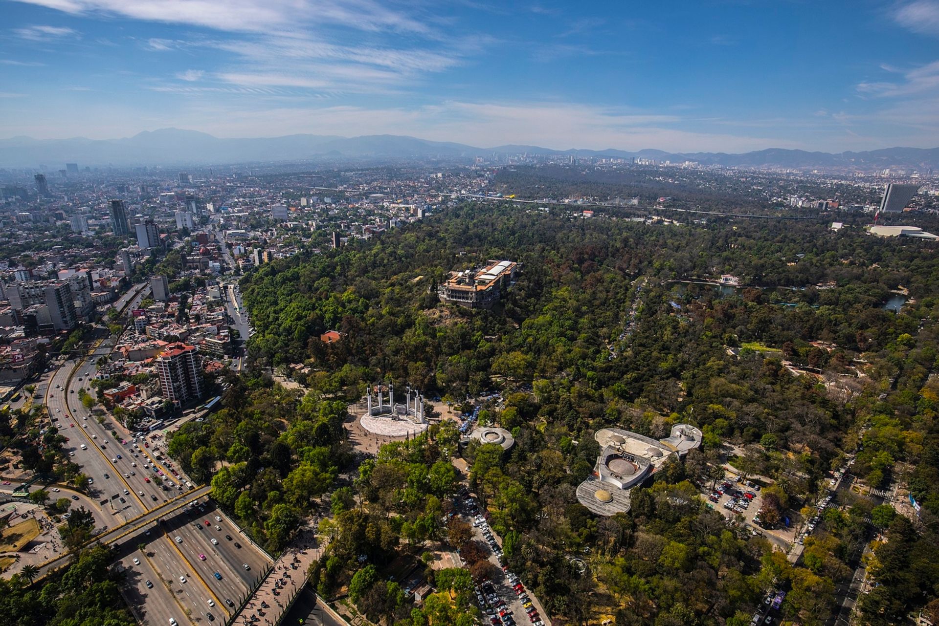 An aerial view of Chapultepec Park, Mexico City Courtesy Wikimedia Commons