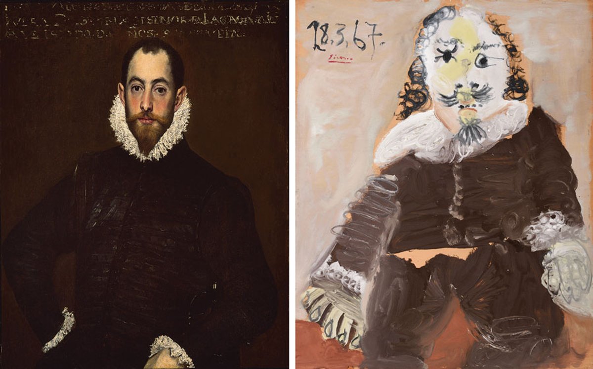 El Greco’s The Adoration of the Name of Jesus (1577-79) and Pablo Picasso’s Evocation (The Burial of Casagemas) (1901) Patrimonio Nacional. Colecciones Reales. El Escorial / © Succession Picasso; Musée d’Art Moderne de Paris