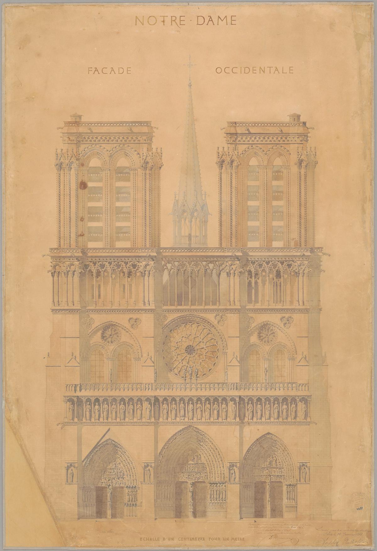 Viollet-le-Duc’s 1843 competition drawing for the restoration of Notre-Dame de Paris © Grand Palais