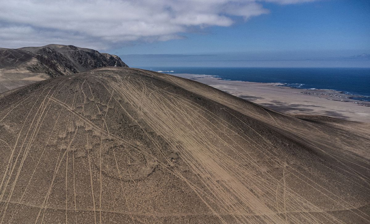 A drone view shows damage to the ancient geoglyphs of Alto Barranco in Chile’s Atacama Desert by people racing off-road vehicles Reuters/Ivan Alvarado