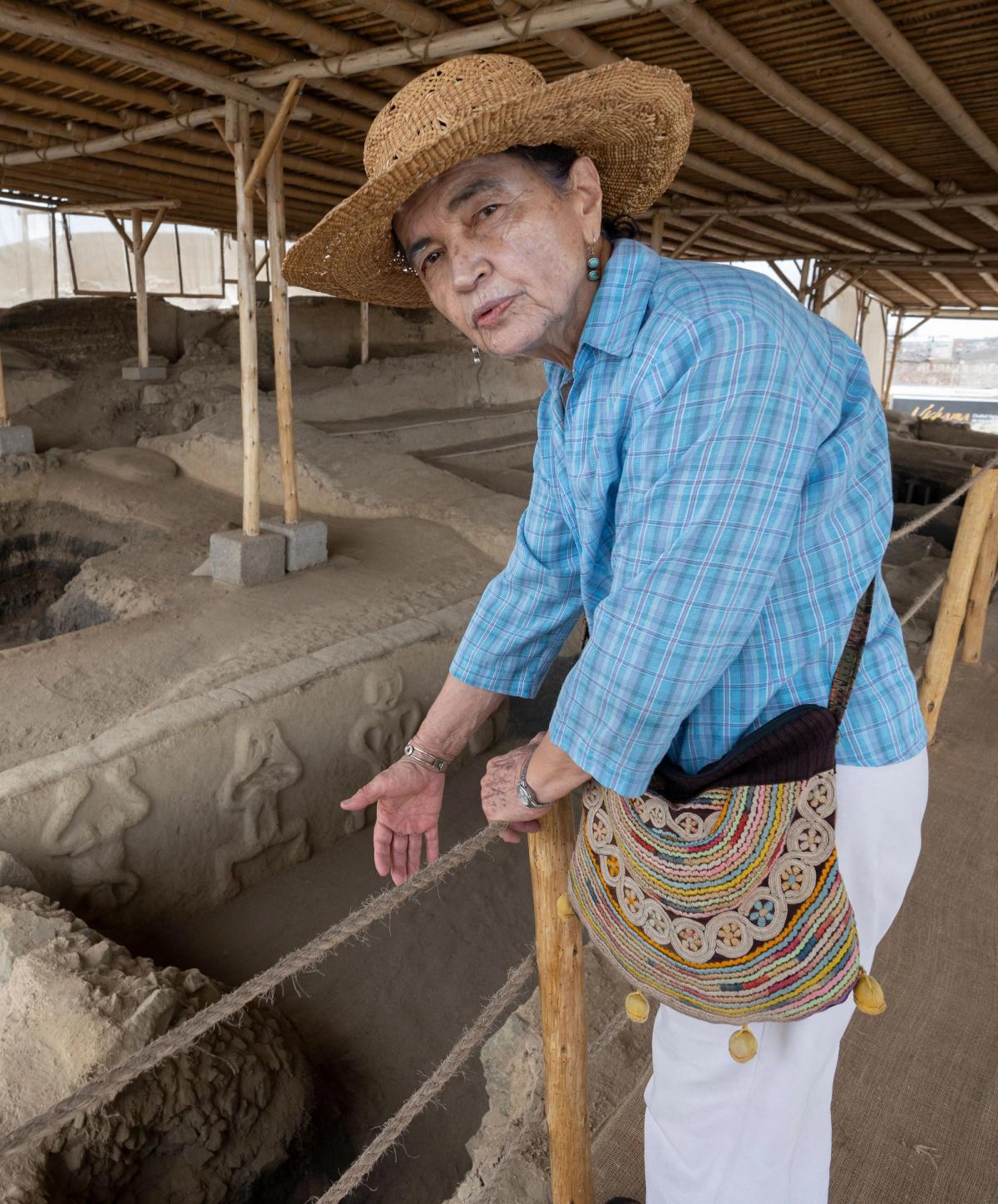 Archaeologist Ruth Shady discovered the Caral sites in Peru in 1994 and has been studying them ever since. She uncovered sobering facts about climate change, represented hereby a frieze of people starving due to drought Cris Bouroncle/AFP via Getty Images