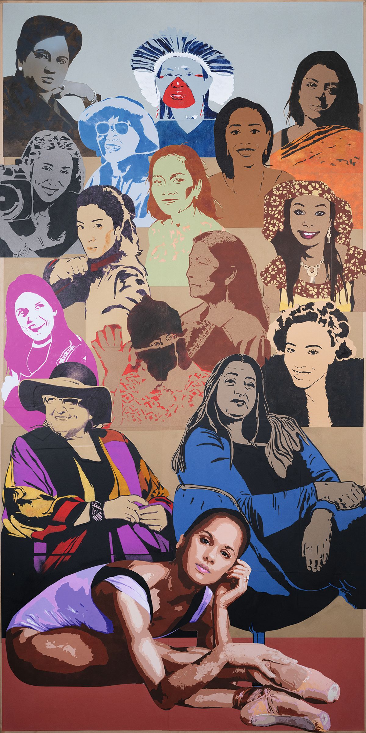 One of two new panels by Jann Haworth and Liberty Blake from their ongoing Work in Progress, which were commissioned for the 2025 arts and culture programme of the World Economic Forum (WEF) annual meeting in Davos. They depict WEF cultural leaders past and present
Liberty Blake and Jann Haworth, Courtesy of the artists