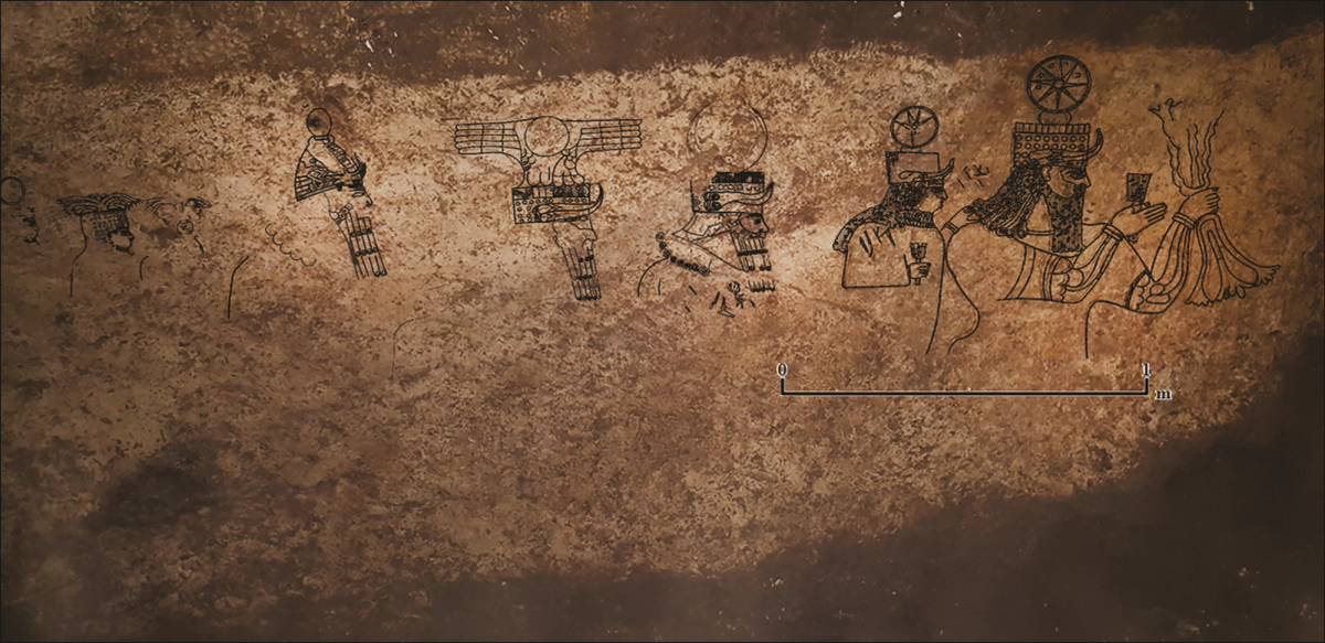 The Başbük divine procession panel with superimposed interpretative figure drawings © M. Önal, C. Uludağ, Y. Koyuncu; courtesy of Antiquity Publications Ltd