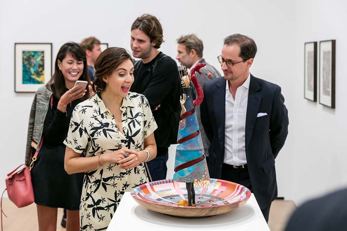 One of Jasmine Thomas Girvan's sculptural works at the opening of Affinities at David Zwirner London © Dan Weill Photography