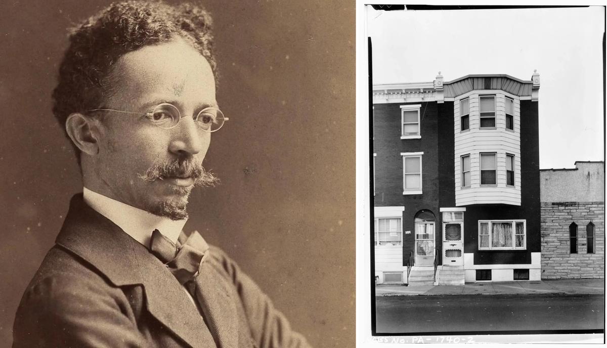 Painter Henry Ossawa Tanner (left) lived at 2908 West Diamond Street, Philadelphia (right) Tanner: photo by Frederick Gutekunst (1907), Smithsonian Archives of American Art, via Wikimedia Commons. House: Library of Congress