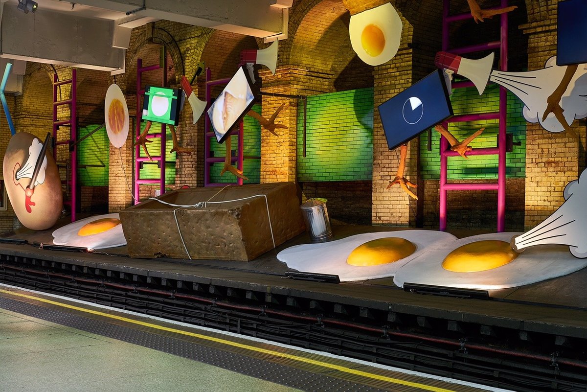 Heather Phillipson's sculpture installation, My Name is Lettie Eggsyrub (2018), at Gloucester Road tube station was printed by Omnicolour Art Courtesy Heather Phillipson