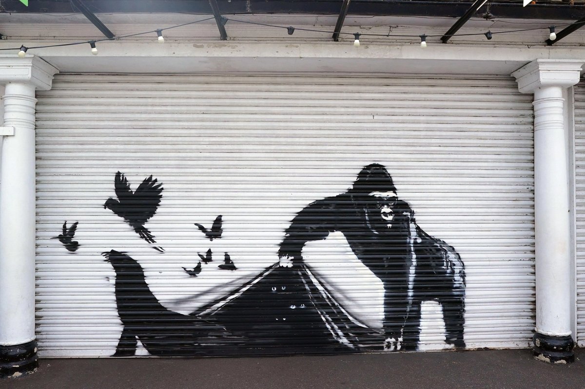 The new work is painted onto the security shutters at the entrance of London Zoo
PA Images / Alamy Stock Photo