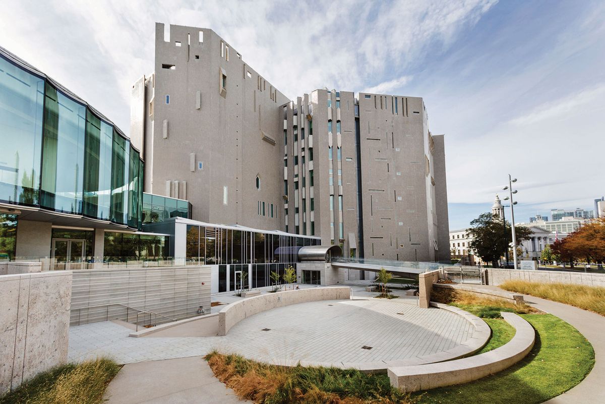 Denver Art Museum’s $150m renovation has added a new welcome centre (pictured at left) to its seven-storey Gio Ponti building Photo: Eric Stephenson, Denver Art Museum