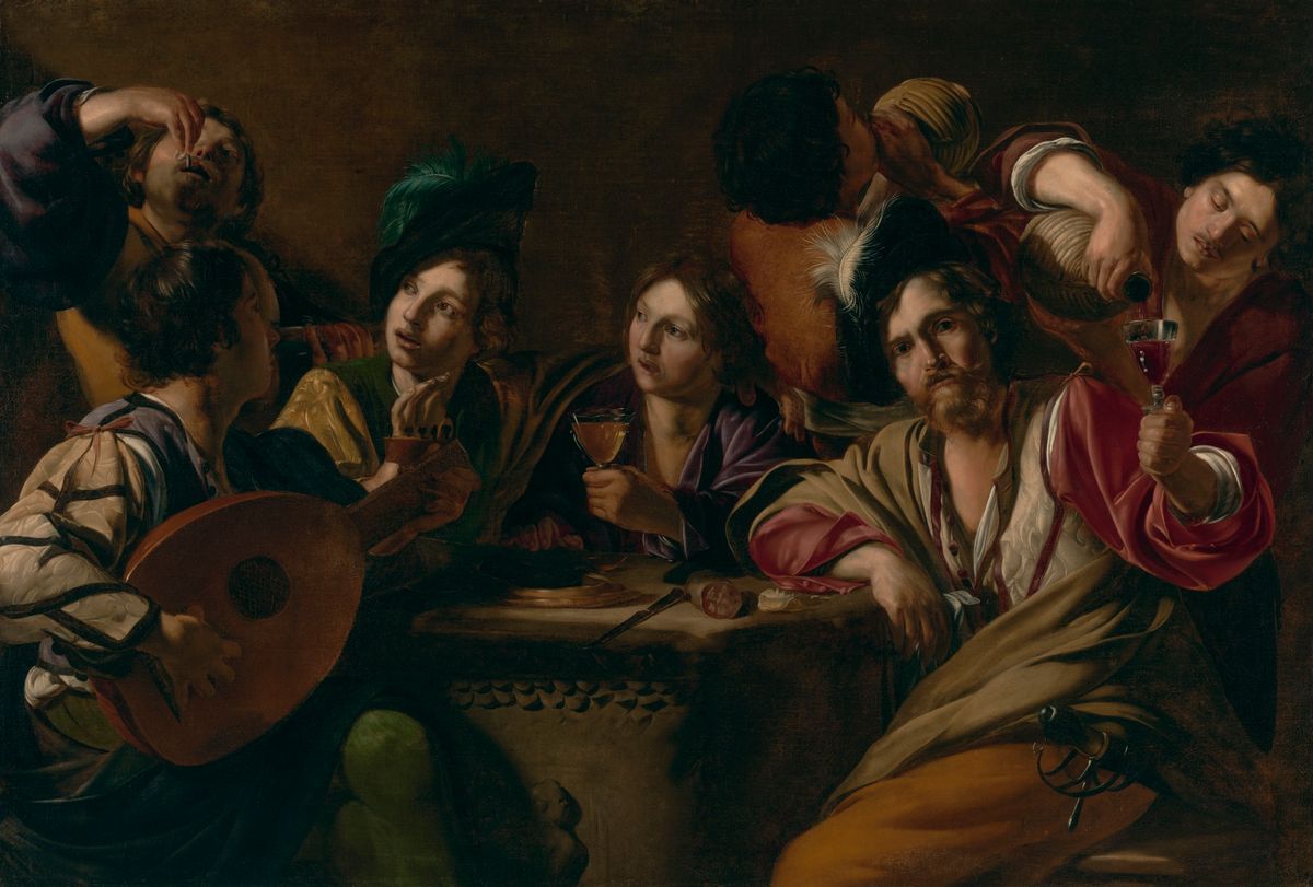 Bartolomeo Manfredi, A Drinking and Musical Party, around 1619-20 Getty Museum
