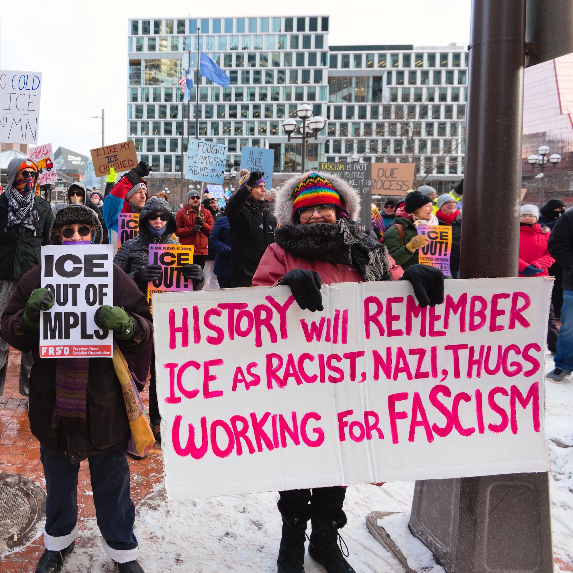 Protesters in downtown Minneapolis on 20 January Photo by Fibonacci Blue, via Flickr